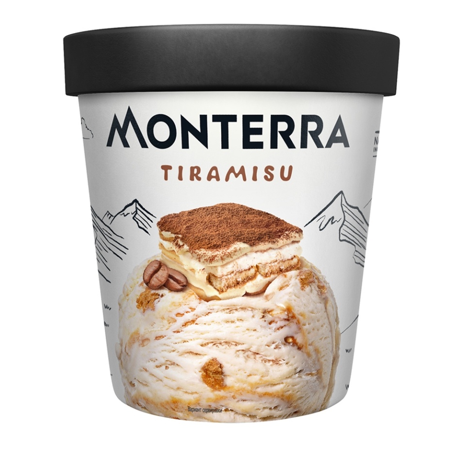 

Пломбир Monterra Tiramisu с сыром маскарпоне и кусочками печенья 277 г