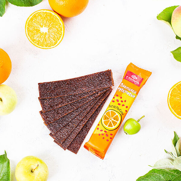 Фруктовые пастилки без добавления сахара с яблоком со вкусом апельсина 70 г