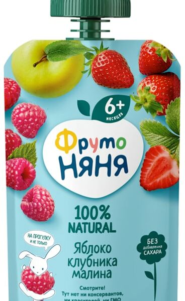Десерт ФрутоНяня из яблок клубники и малины, 90 г