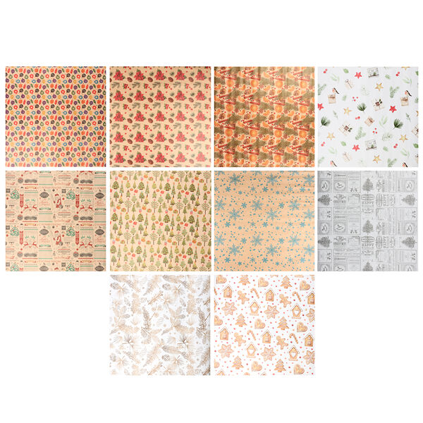 Бумага упаковочная Сноу бум, крафт, 10 дизайнов, 70х100 см