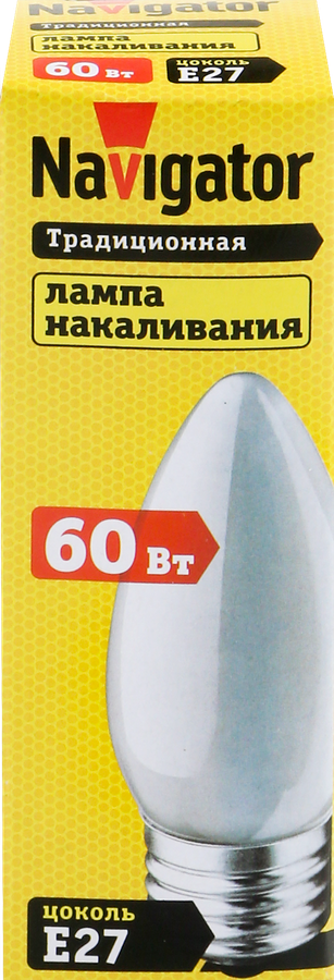 

Лампа накаливания Navigator 60Вт Е27, матовая, свеча