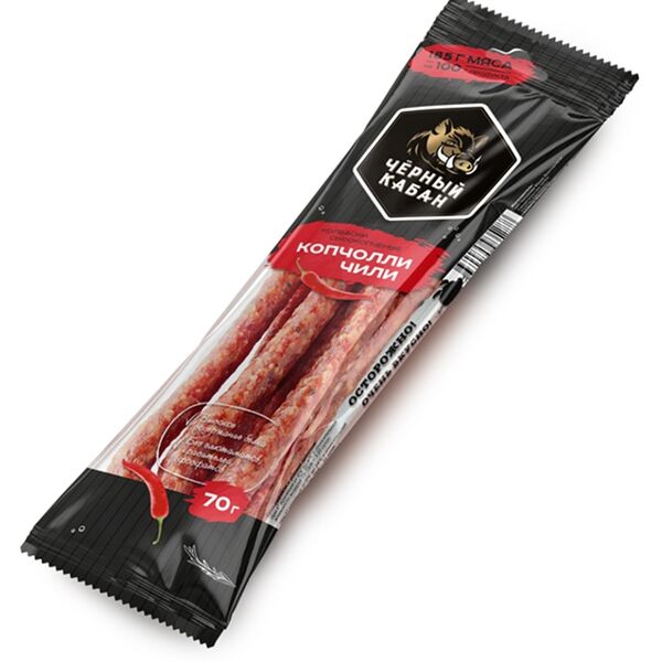 Колбаски сырокопчёные Копчоли Чёрный кабан Чили 70 г