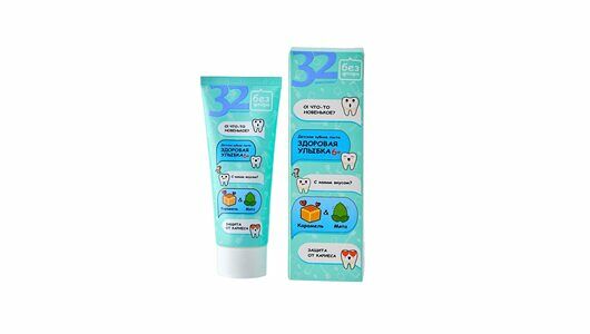 Зубная паста детская 32 Жемчужины Здоровая улыбка Карамель и мята 75 г