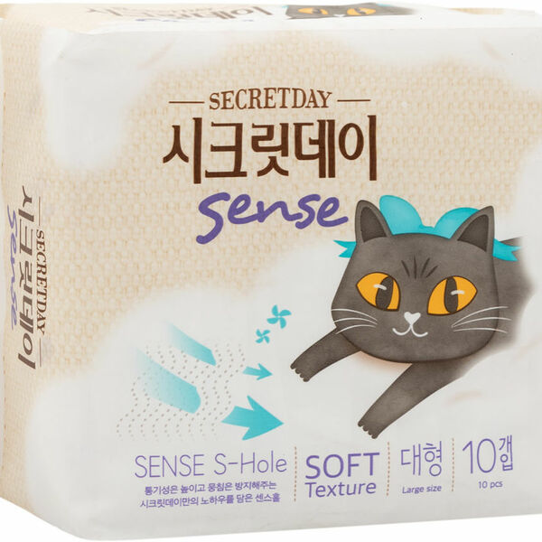 Прокладки женские ультратонкие дышащие Sense Large (28 см), Secretday, 10 шт., Южная Корея