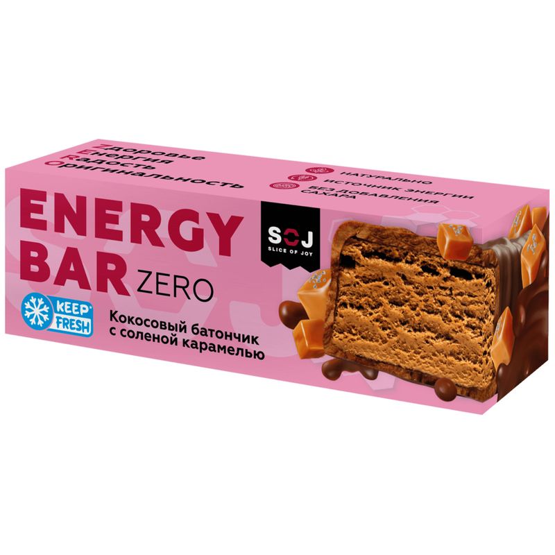 

Батончик Soj Energy Bar Zero кокосовый с соленой карамелью в молочном шоколаде без сахара 45 г
