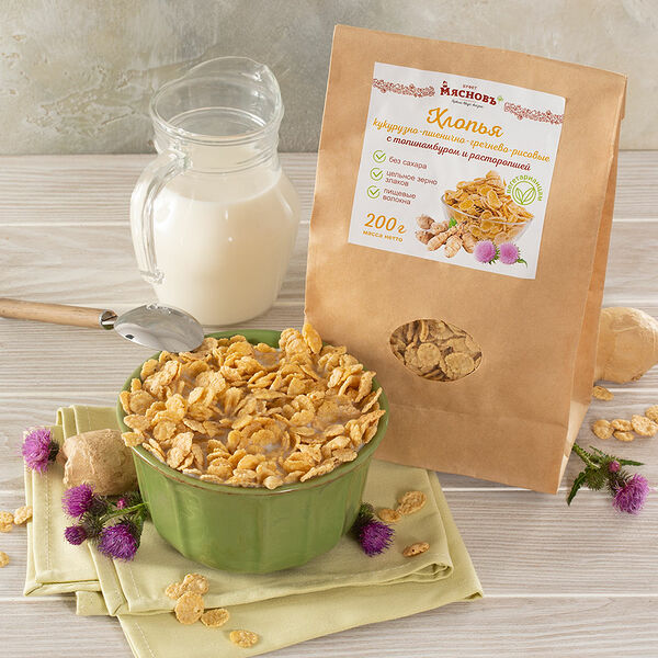 Хлопья МясновЪ Буфет кукурузно-пшенично-гречнево-рисовые с топинамбуром и расторопшей, 200 г