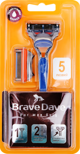 

Станок для бритья BRAVE DAVE с увлажняющей полоской, +2 сменные насадки, 3шт