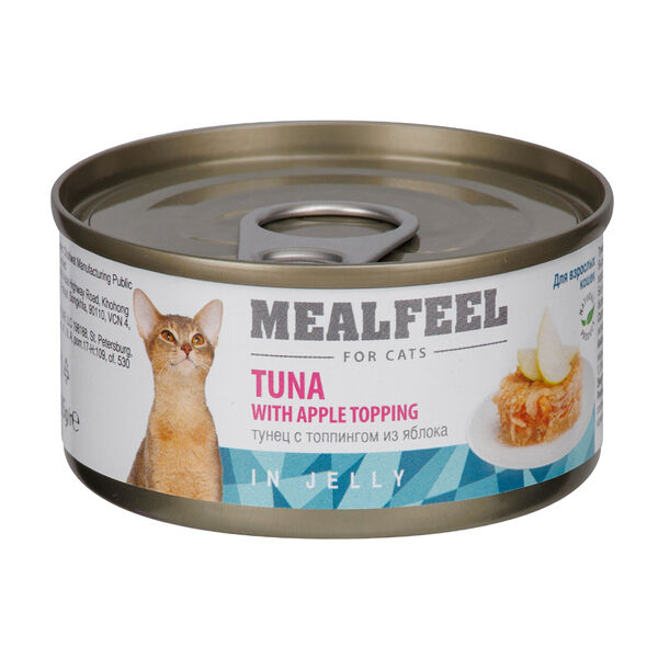 Влажный корм Mealfeel (консервы) для кошек, тунец с топпингом из яблок в желе, 85 гр.