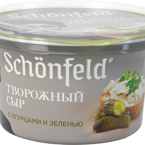 Сыр творожный SCHONFELD с зеленью и огурцом 65%, без змж, 140г