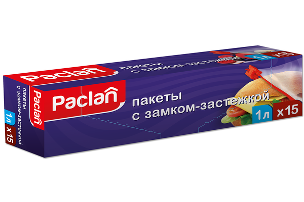 Пакет для продуктов Paclan с замком-застежкой 22х18см 1 л 15 шт