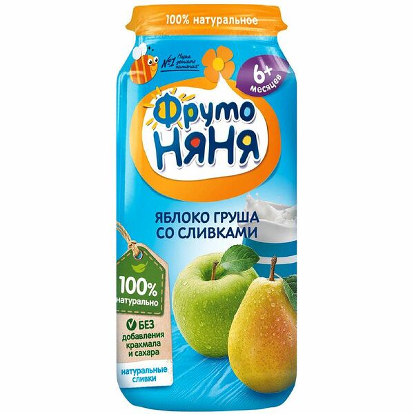 Пюре ФрутоНяня из яблок и груш со сливками с 6 месяцев, 250г