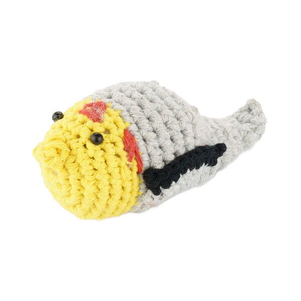 Игрушка N1 Favorite Птичка вязаная с кошачьей мятой серо-желтая для кошек