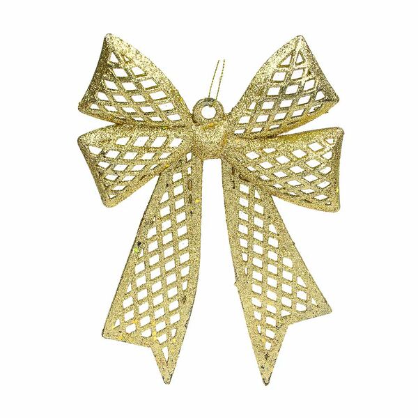 Сноу бум подвеска декоративная в виде бантика, золотой глиттер, пластик, 23x16см