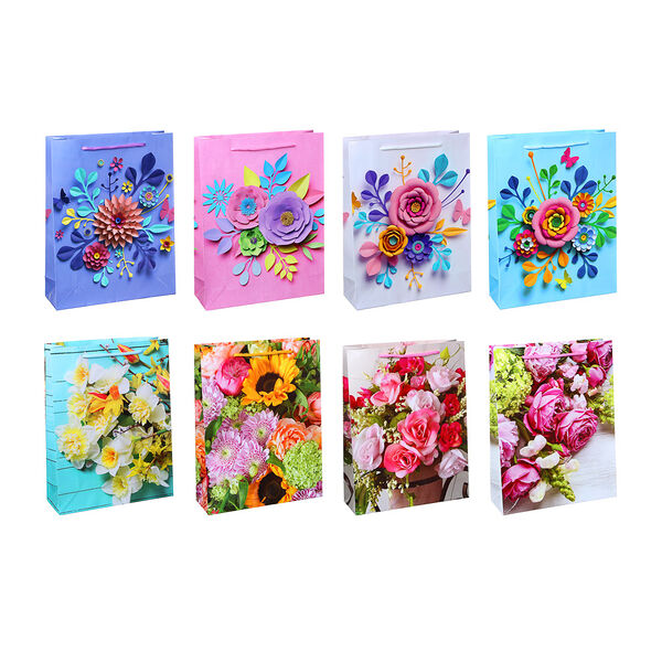 Пакет подарочный бумажный 30х23х8 см, 8 дизайнов