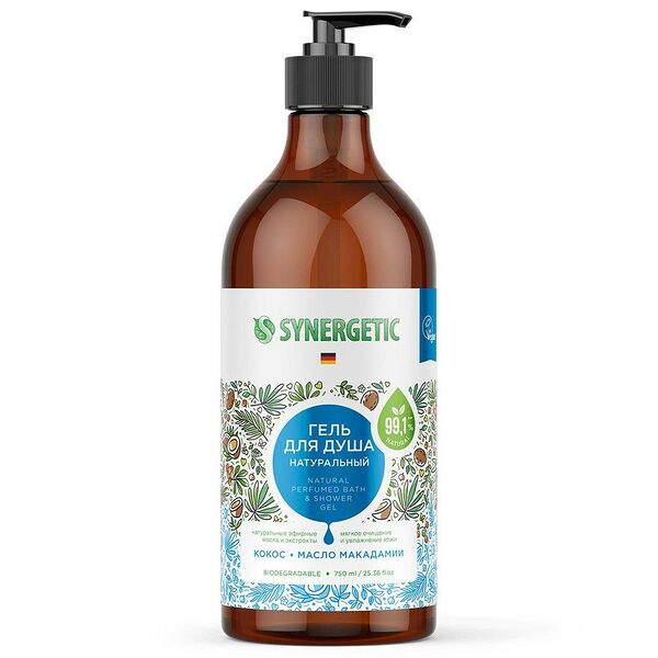 Гель д/душа SYNERGETIC Натуральный, биоразлагаемый, кокос и масло макадамии, 750 мл