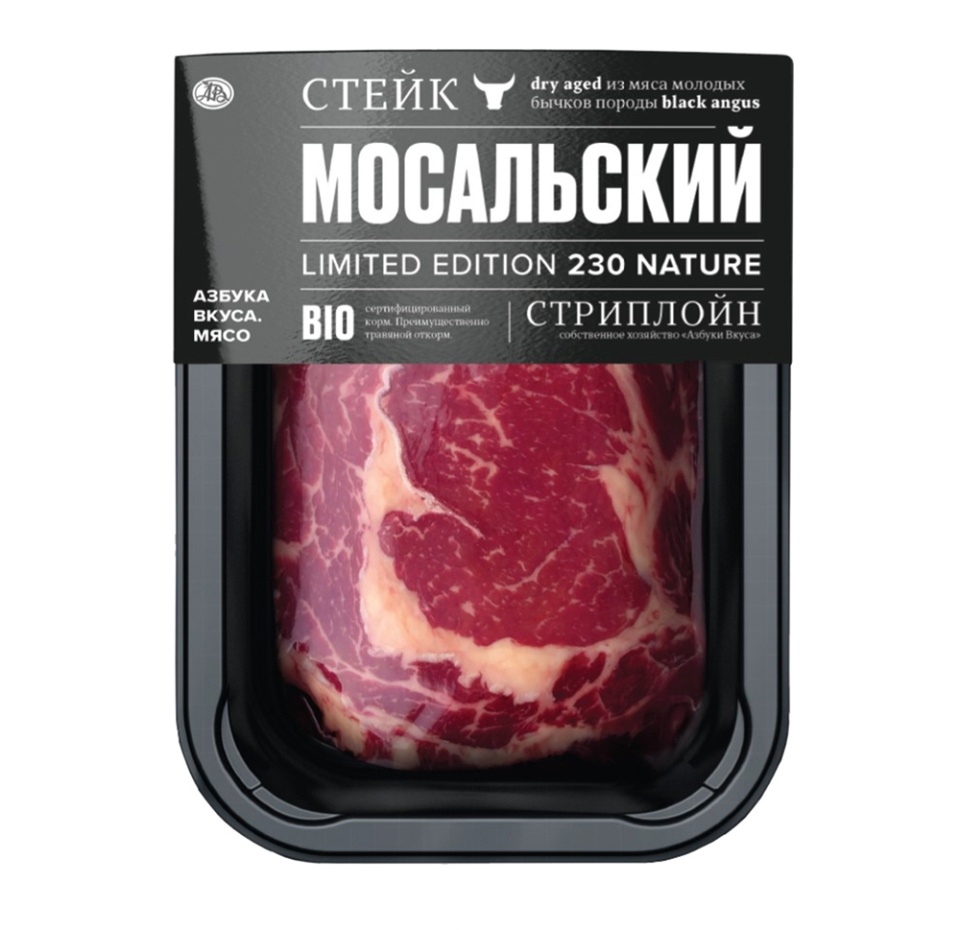 

Стейк Стриплойн Мосальский из мяса молодых бычков сухого созревания 350 г