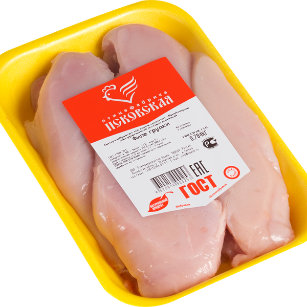 Филе цыплят ПСКОВСКАЯ ПТИЦЕФАБРИКА грудки охлаждённое подложка