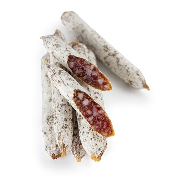 Колбаса «Фуэт мини» сыровяленая с благородной белой плесенью, «Ипатов. Мясные деликатесы»