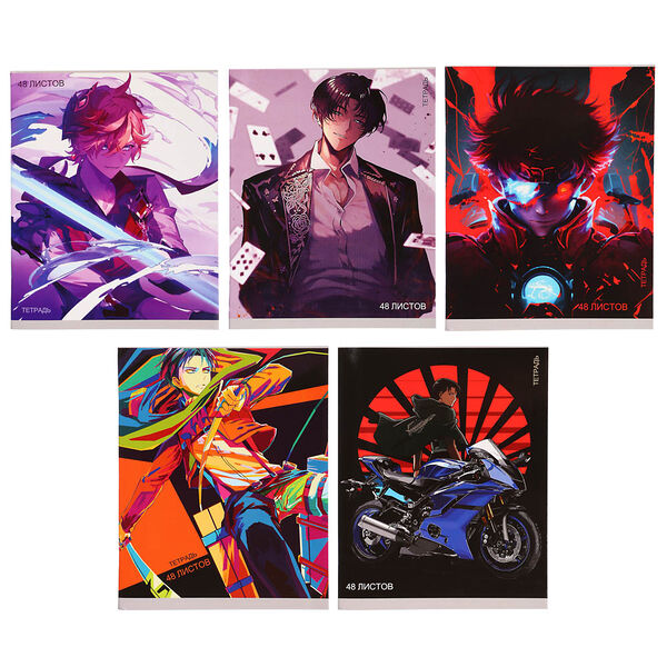 Тетрадь общая 48л. в клетку, офсет, обл. импортный картон, скрепка, “аниме 1”, уф лак, в ассортименте