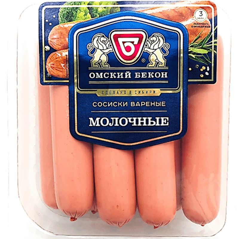

Сосиски Омский бекон Молочные вареные 470 г