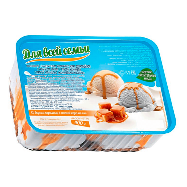Мороженое Здоровые продукты Для всей семьи Карамельная косичка 2 слоя ваниль карамель 400 г