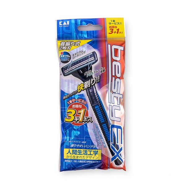 Станок бритвенный мужской одноразовый Besty Ex 3 с плавающей головкой с двойным лезвием, Kai, 3+1 шт., Япония