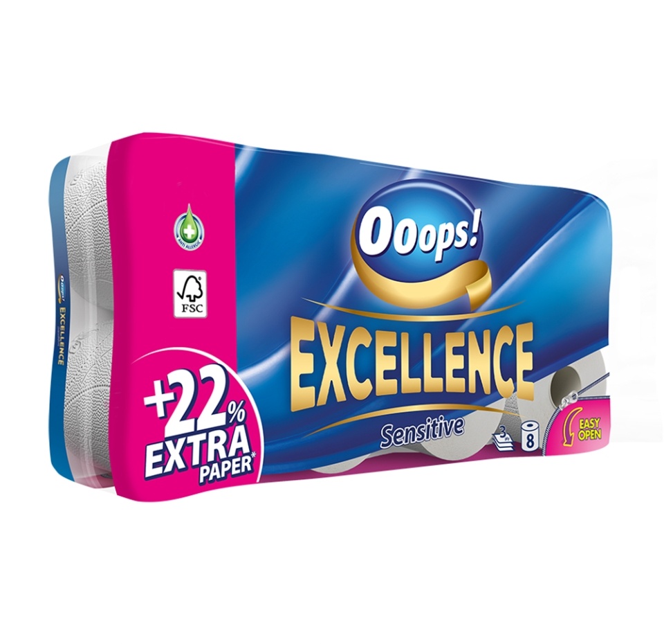 

Туалетная бумага Ooops! Excellence 8 рулонов, 3 слоя, Венгрия