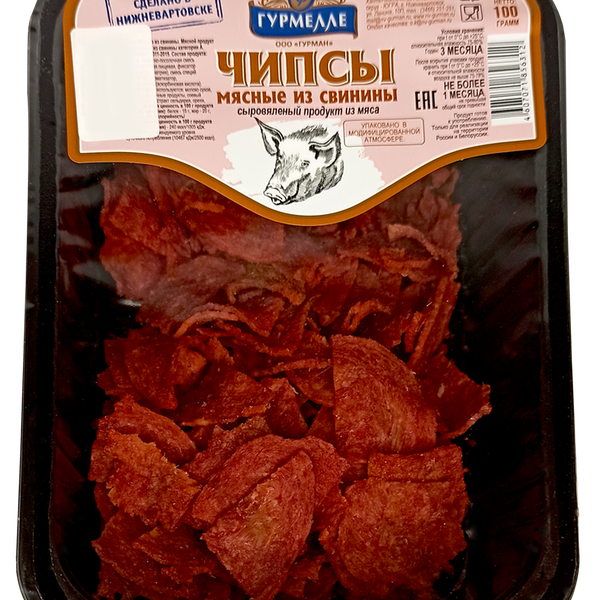 Чипсы сыровяленые мясные из свинины ГУРМЕЛЛЕ, категория А