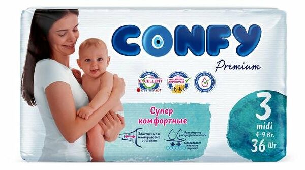 Подгузники Confy Premium Midi размер 3 (4-9 кг), 36 шт
