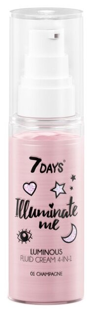 

Сияющий крем-флюид для лица 7 Days 4 в 1 Illuminate me Rose Girl, 01 champagne