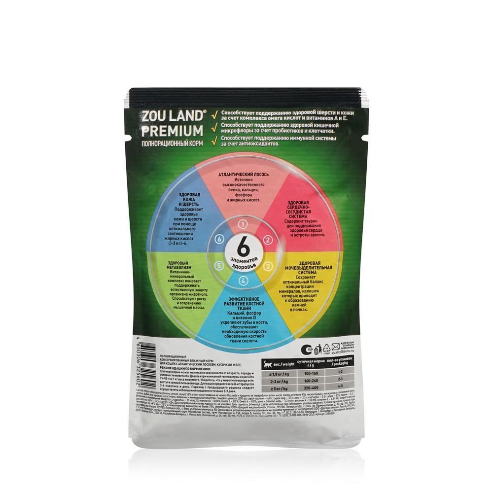 

Влажный корм для кошек Zou Land Premium Лосось в желе 85 г
