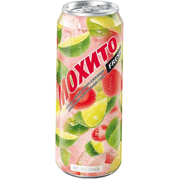 Коктейль Мохито Fresh освежающий клубничный безалкогольный среднегазированный 0.45 л