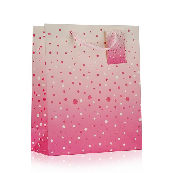 Пакет подарочный УРРА, Бело-розовый с точками, 26*32*12 см