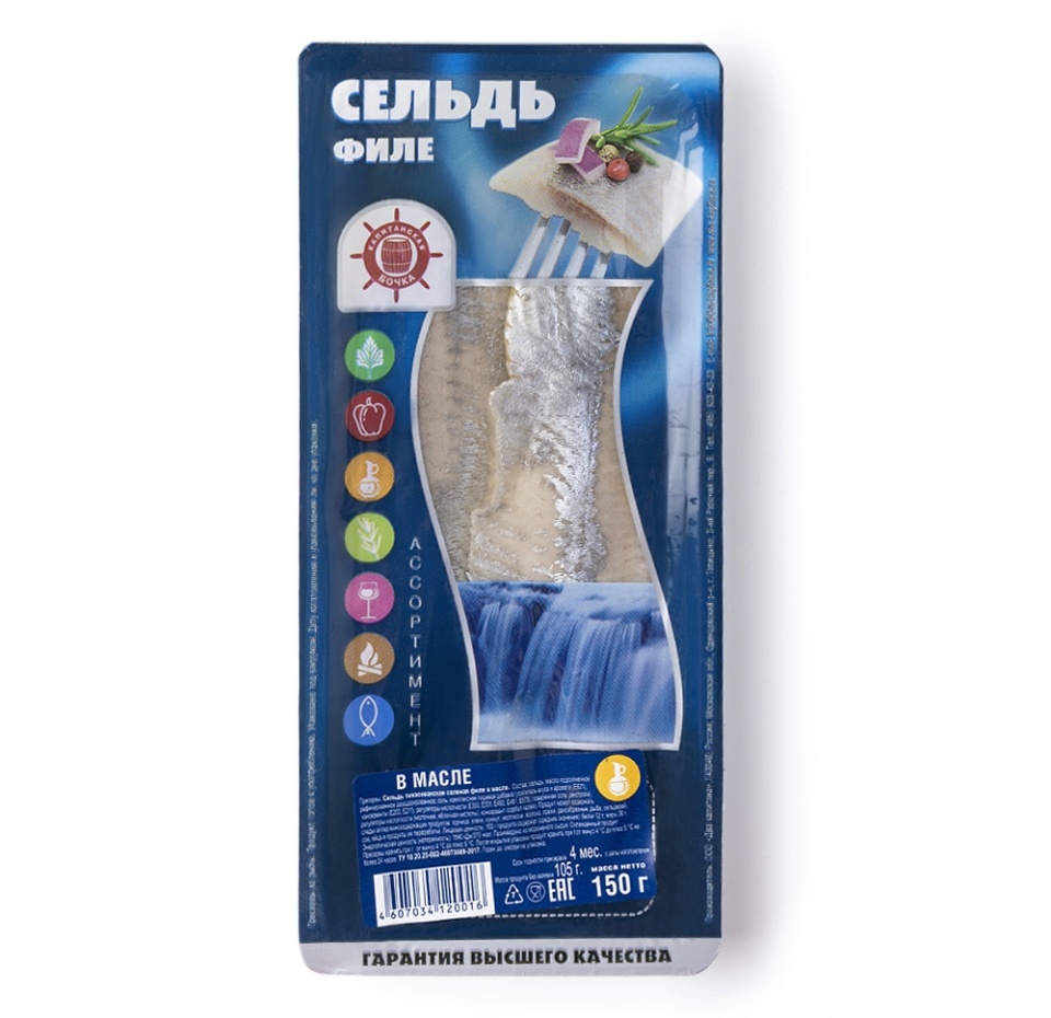 

Филе сельди Капитанская бочка в масле 150г, Россия