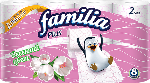 

Бумага туалетная Familia Plus Весенний цвет 2 слоя 8 рулонов