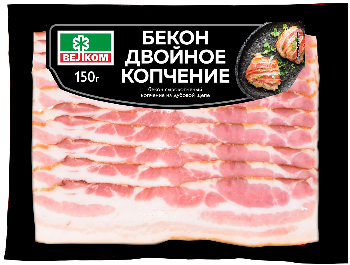 

Бекон Велком двойное копчение сырокопченый нарезка