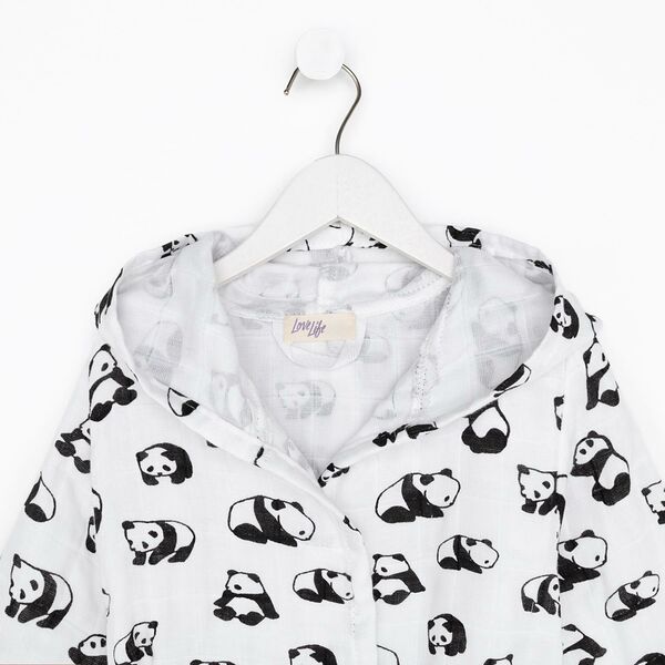 Халат детский LoveLife Панды рост 89-104 см муслин белый