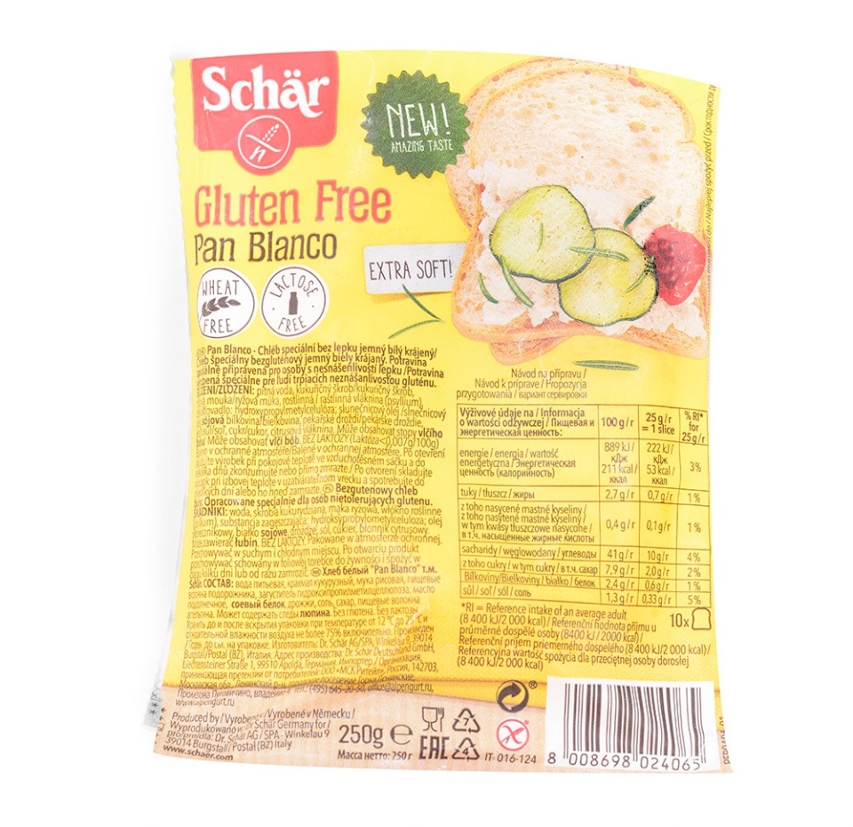 

Хлеб белый Schar Pan Blanco без глютена нарезка 250 г