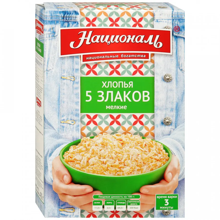 

Хлопья Националь 5 злаков мелкие , 400 г