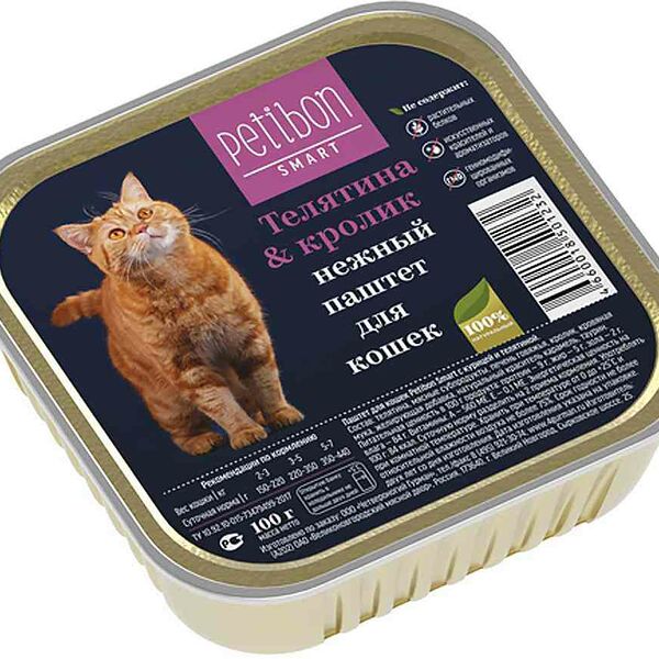 Корм для кошек Нежный паштет Petibon Smart Телятина и кролик