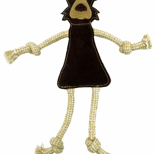 Игрушка-зверюшка для собак кожаная веревочная BOW WOW, коричневый