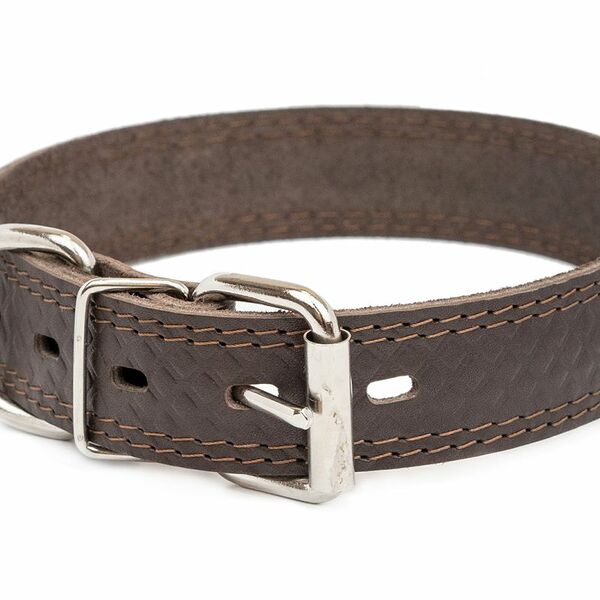 HOMEPET ошейник кожаный Ромбы 30мм х 35-45см простроченный с тиснением коричневый