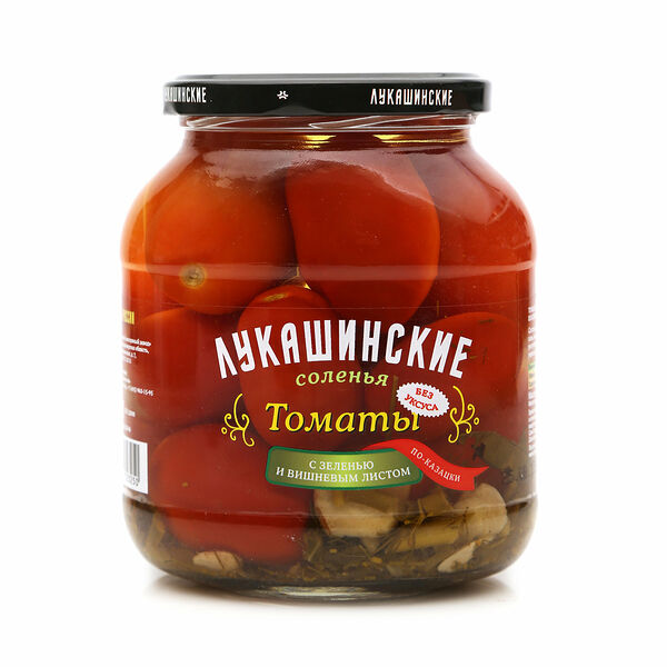 Томаты соленые по-казацки с зеленью и вишневым листом ТМ Лукашинские