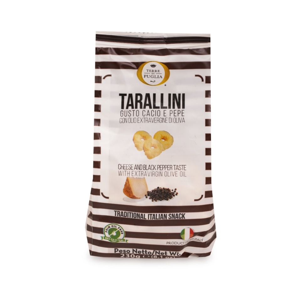 

Тараллини Terra di Puglia классические с сыром, черным перцем и оливковым маслом Extra Virgin, 230г