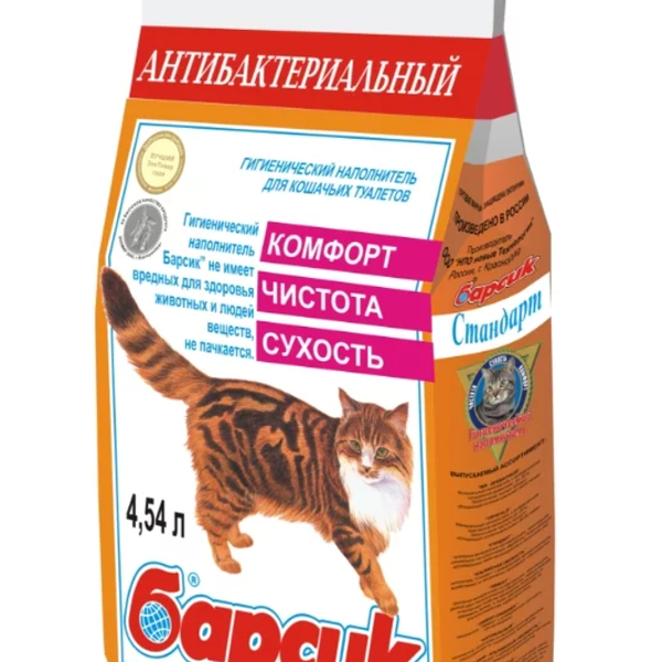 Наполнитель впитывающий Барсик Антибактериальный, для кошачьего туалета 4.54 л