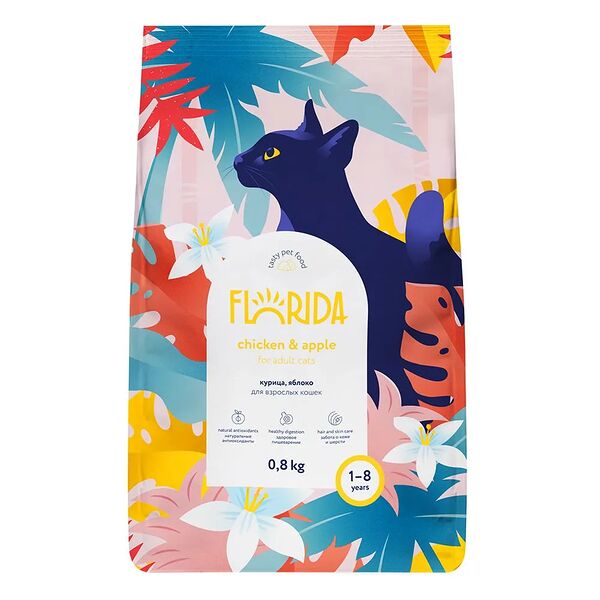 Корм для взрослых кошек Florida с курицей и яблоком 800 г