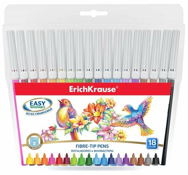 Фломастеры ErichKrause Easy Washable, 18 цветов