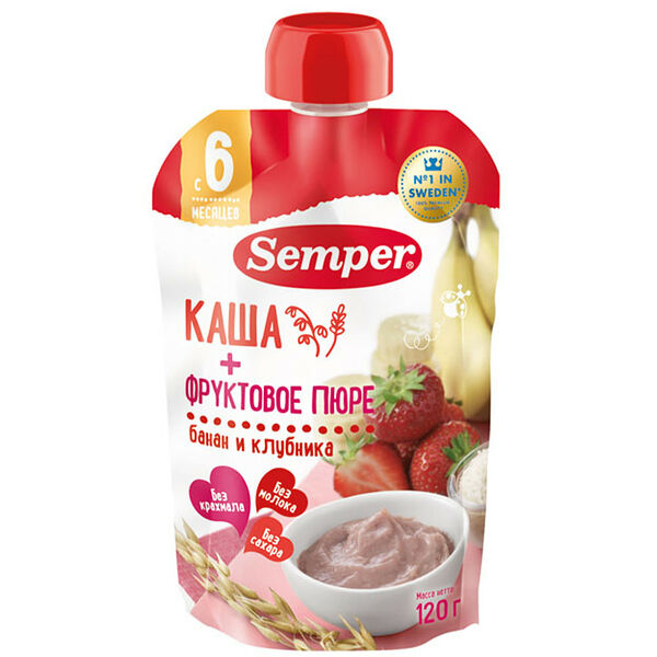 Пюре Фруктово-зерновое, Бананово-клубничное с кашей Semper