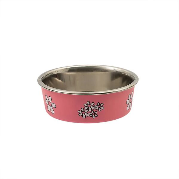 Миска металлическая с цветами тяжелое прорезиненное дно 14см