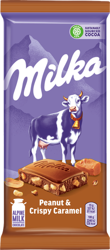 

Шоколад молочный Milka с арахисом, кусочками хрустящей карамели, рисовыми шариками и кукурузными хлопьями 90 г